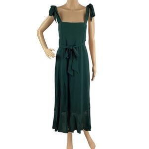 Show Me Your Mumu Claire Midi Dress Green Tie Strap Ruffle Hem Size M